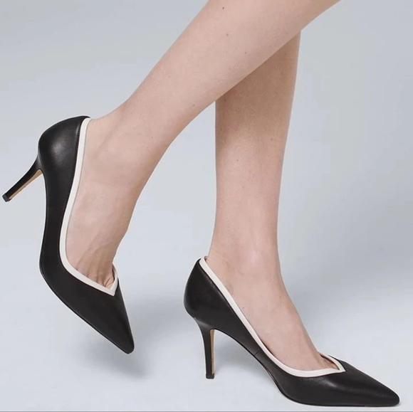 White trim black leather pumps, WHBM, sz: 9.5, NEW! - Picture 3 of 7